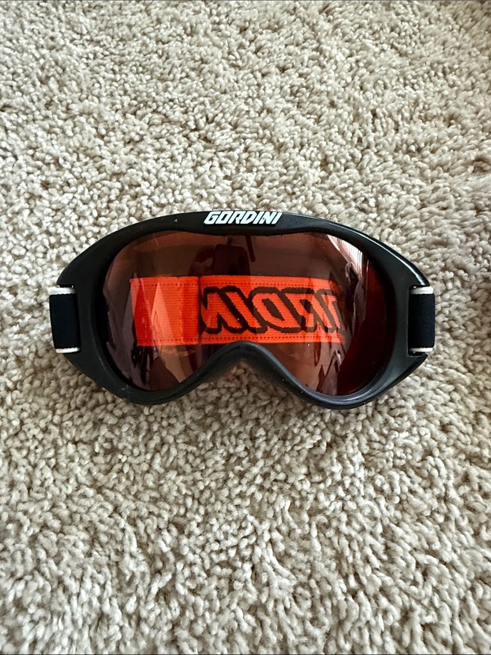 Black Snow Goggles with Orange Lens and Strap